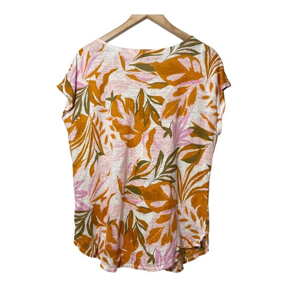C & C California Linen Top Shirt Floral Orange Pink XL Short Sleeve Womens - Picture 2 of 4